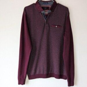 Ted Baker red burgundy long sleeve knit collared sweater